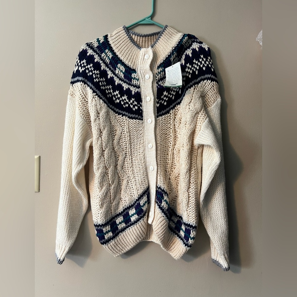 NWT Willow Bay button up fair isle sweater, fisherman knit, sz M.